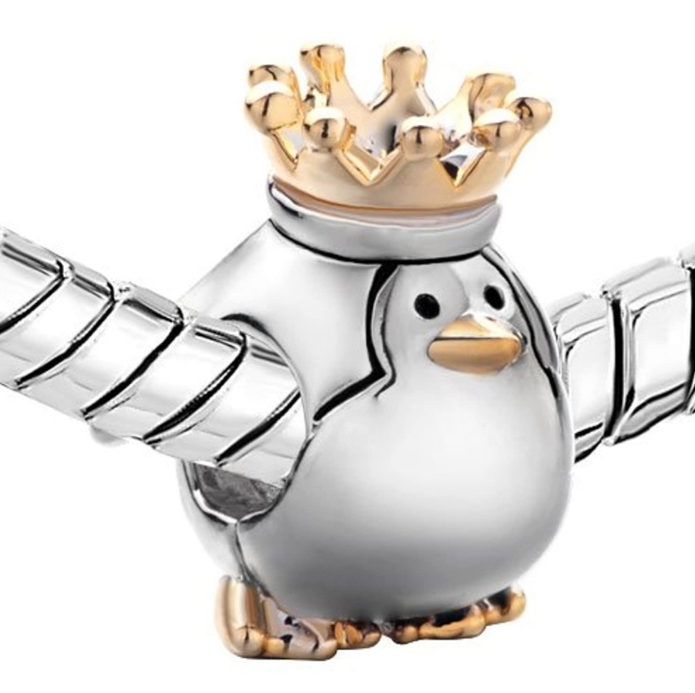 Cute Penguin Charm King Crown Charm spacer Bead